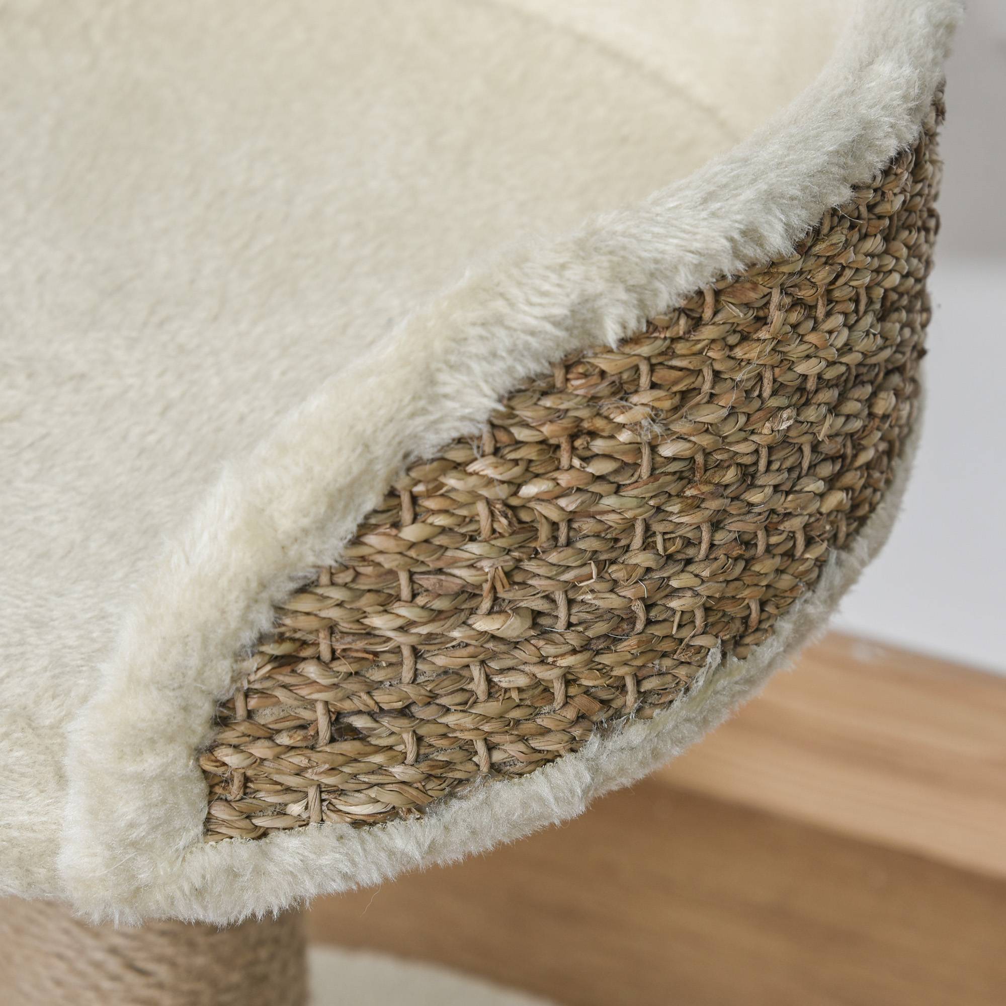 Pawhut - Arbre à chat griffoir 2 niveaux H. 49 cm - poteau sisal, plateforme observation, jeu de boule suspendue - jute polyester beige - Imagen 7