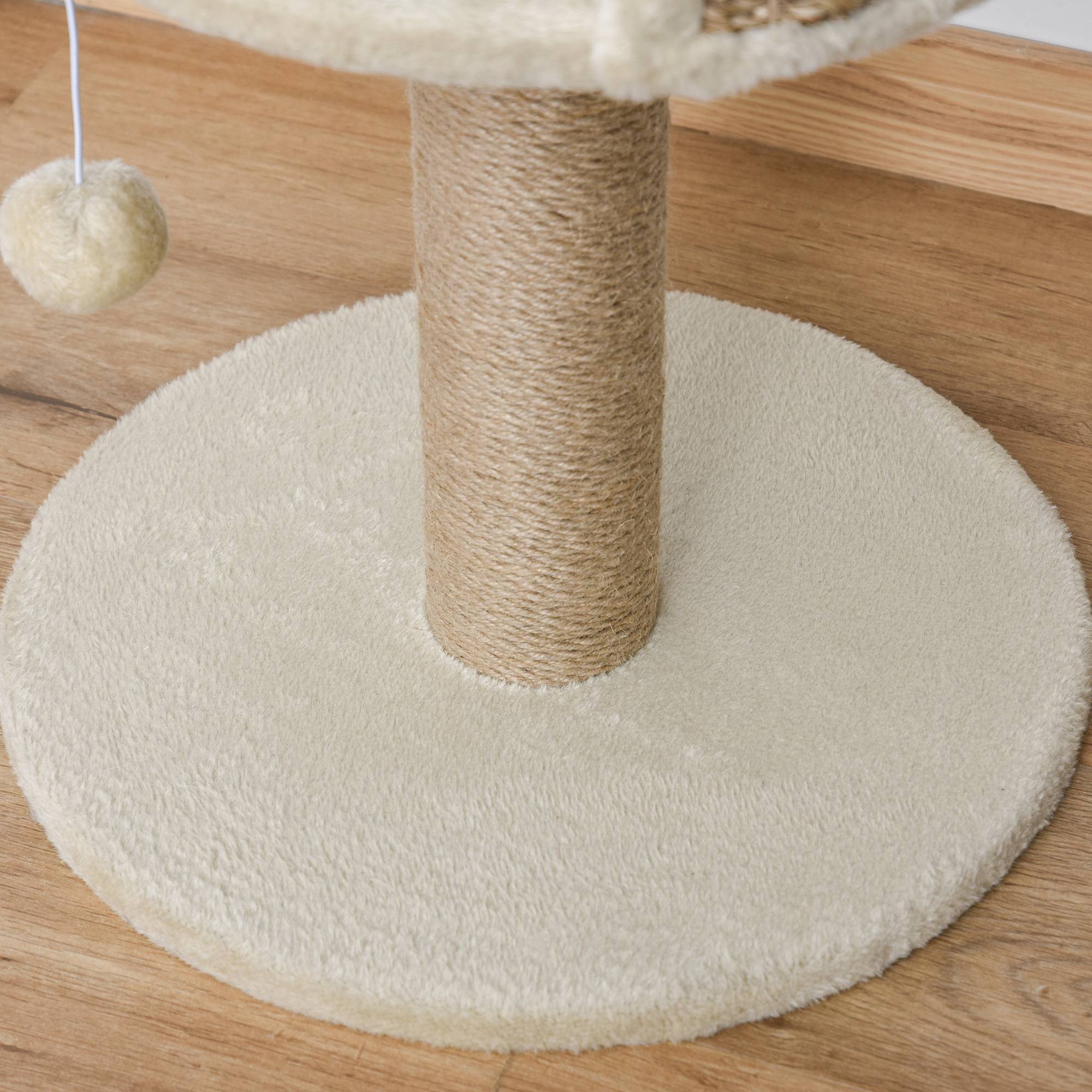 Pawhut - Arbre à chat griffoir 2 niveaux H. 49 cm - poteau sisal, plateforme observation, jeu de boule suspendue - jute polyester beige - Imagen 8