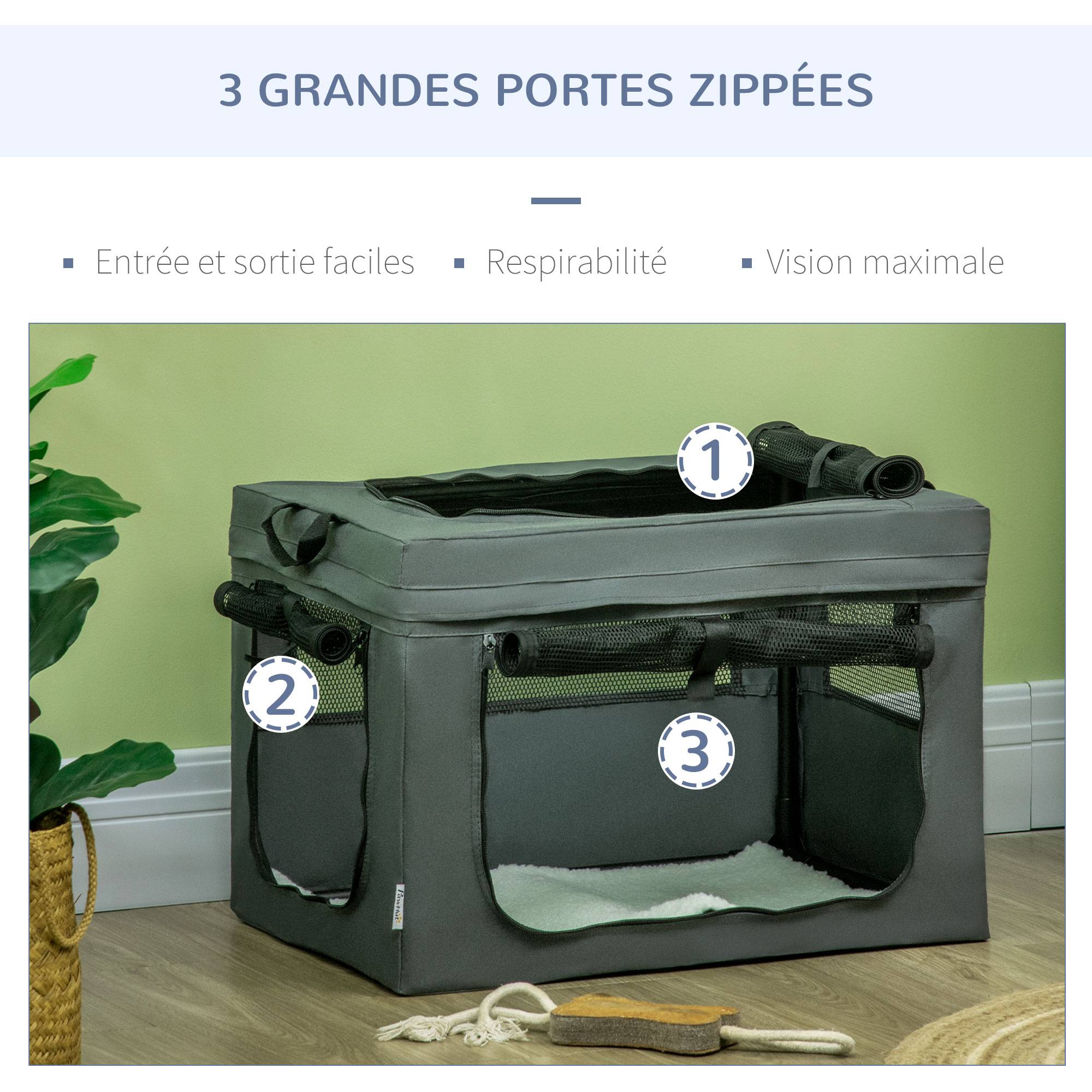Sac Transport Animal Oxford Voyages Confortables Pliable Respirant 60x42x42cm Gris Noir - ComfortXL Outdoor Living - Image 6
