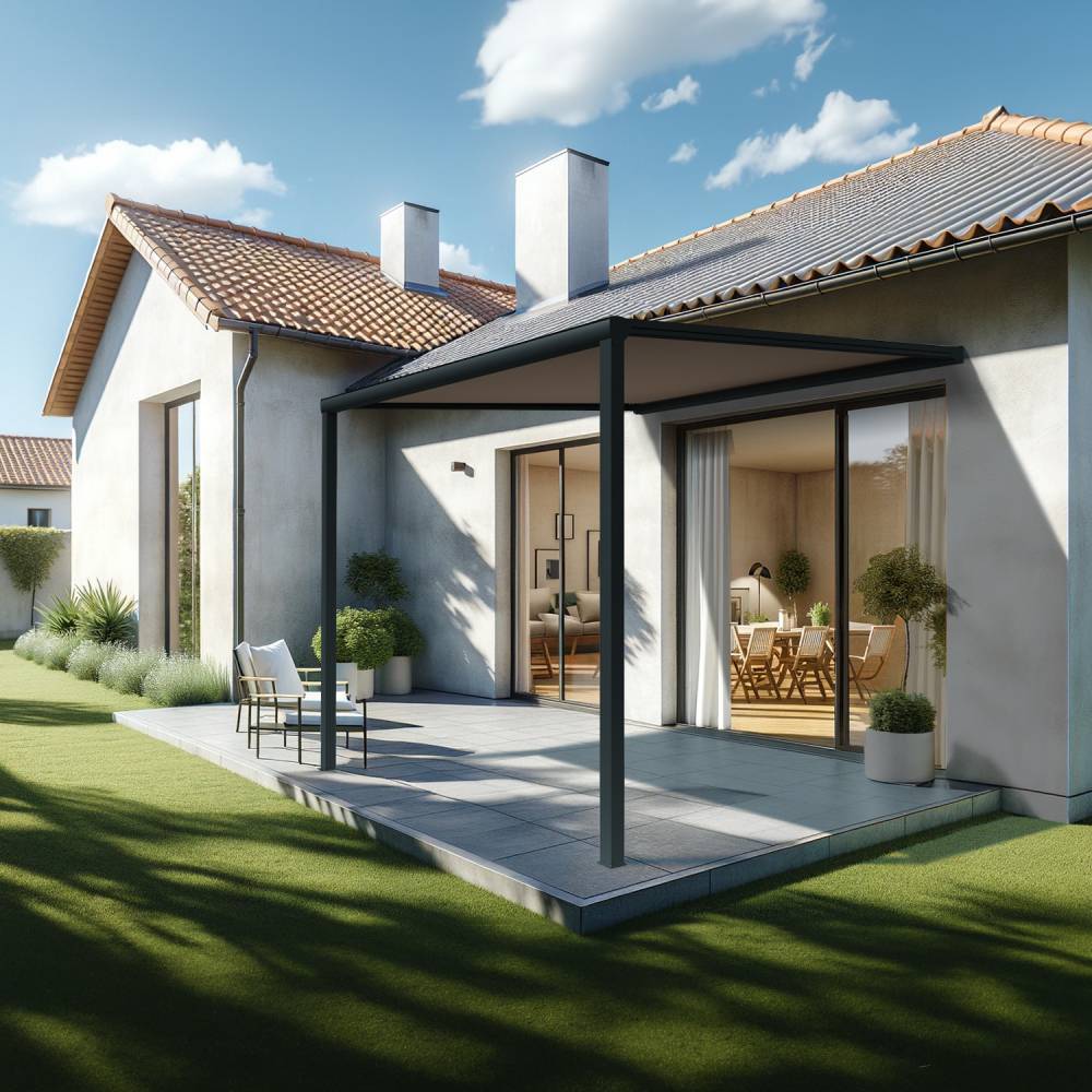 Pergola toile TILA 4,00x4,00m Motorisé à télécommande + manœuvre de secours (Taupe - Gris anthracite) - Alia Productions - Imagen 1