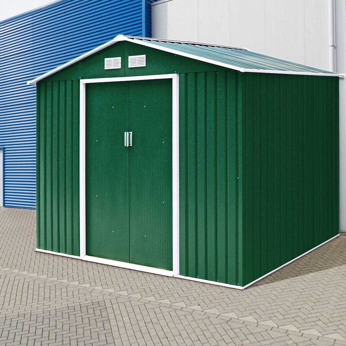 Helloshop26 - Abri de jardin en métal cabane de rangement à outils porte double coulissantes 213 x 127 x 185 cm vert et blanc - Imagen 2