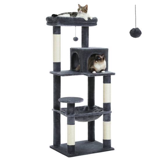 Arbre à Chat 143 cm avec Hamac et Maison Gris Foncé L PAWZ Road - Image 1