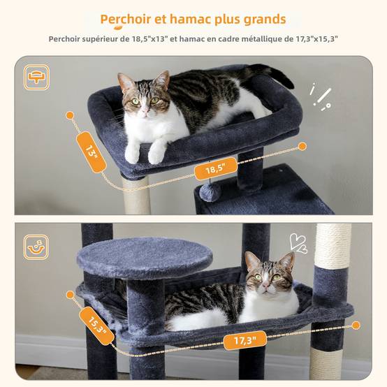 Arbre à Chat 143 cm avec Hamac et Maison Gris Foncé L PAWZ Road - Image 4