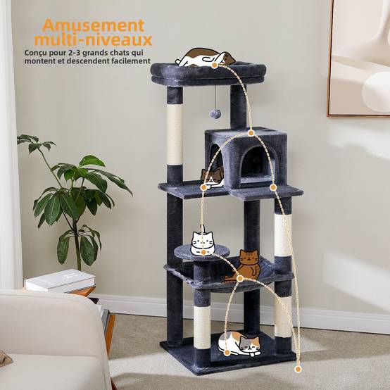 Arbre à Chat 143 cm avec Hamac et Maison Gris Foncé L PAWZ Road - Image 5