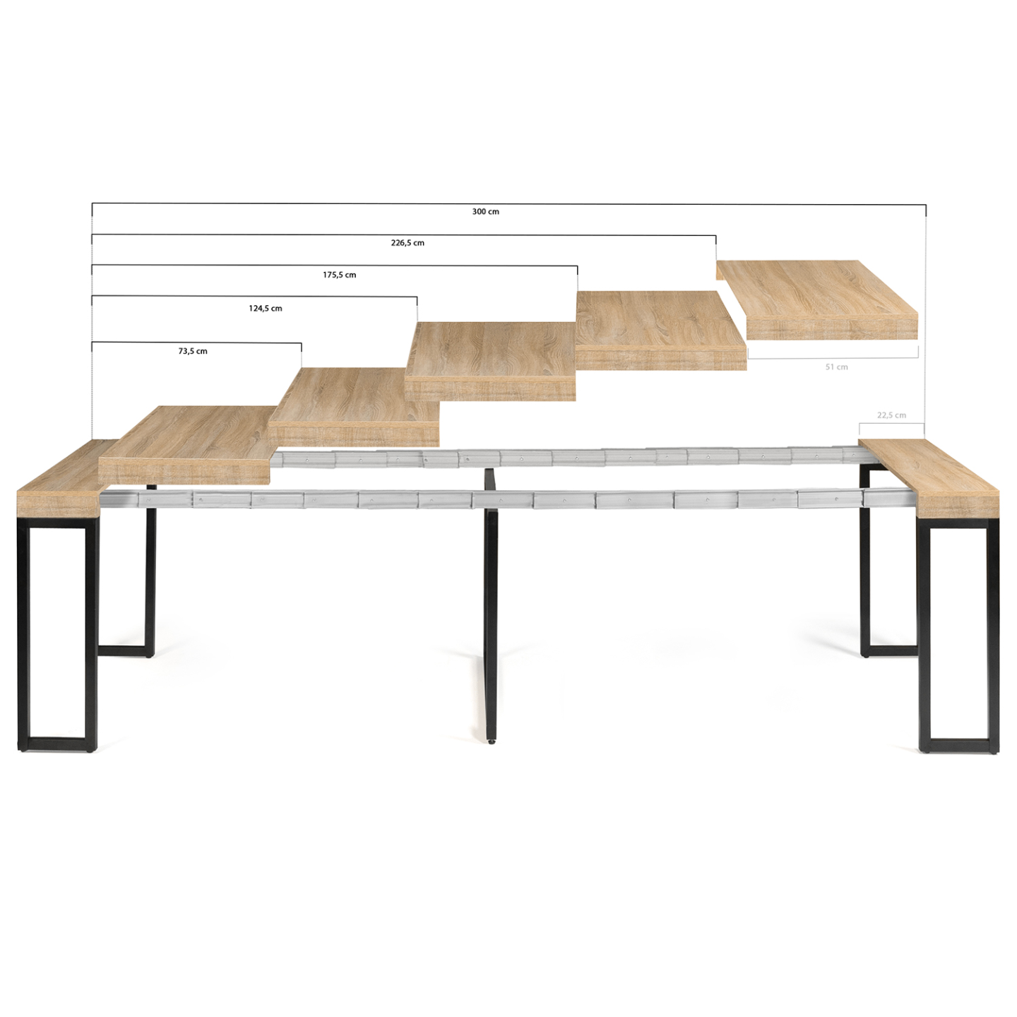 Table console extensible TORONTO 14 personnes 300 cm design industriel - Image 4