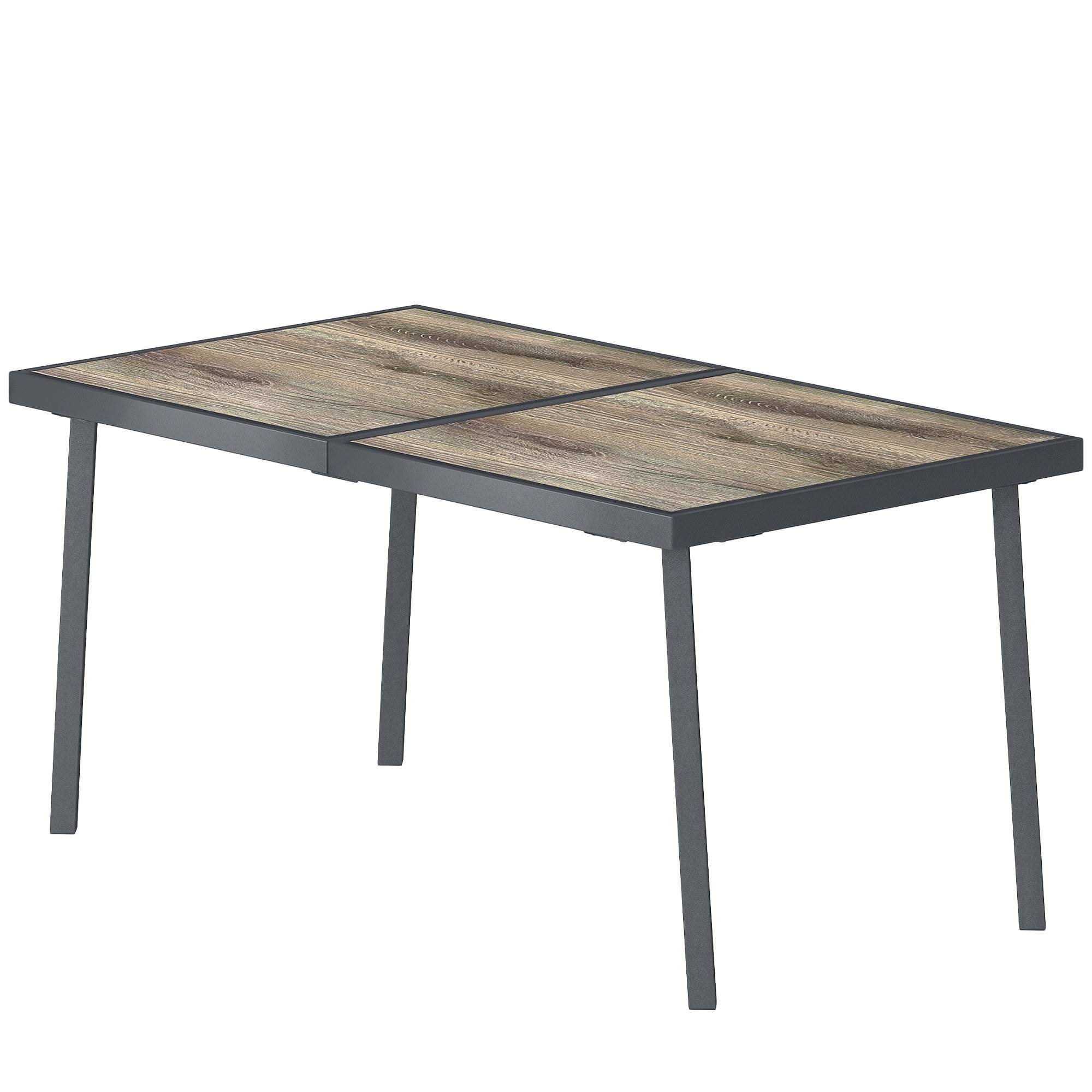 Sans Marque - Table de jardin rectangulaire pour 6 personnes avec plateau effet bois, en acier et PSPC, 145 x 85 x 72 cm, grise - Image 2
