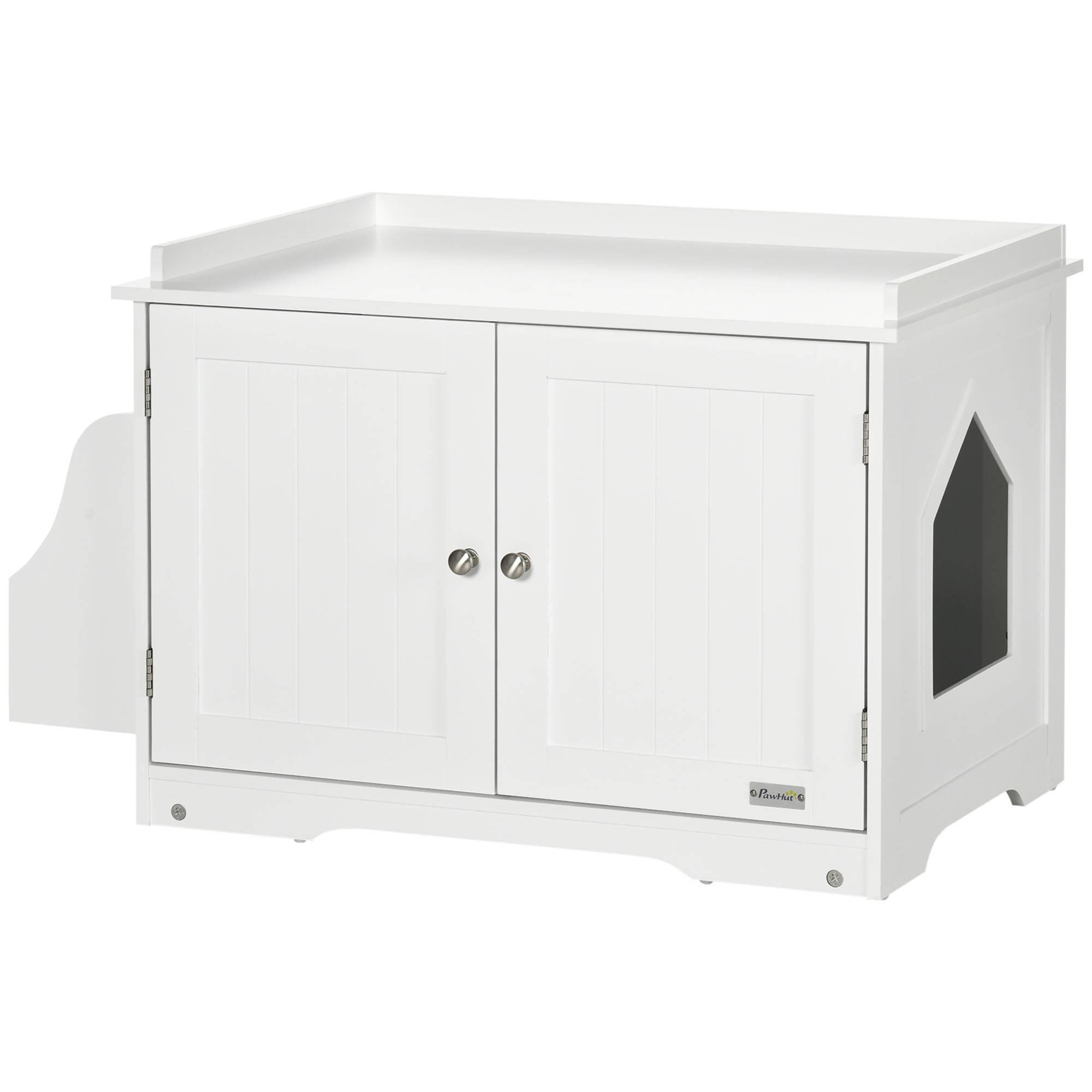 Litière chat maison cloison double porte magnétique étagère latérale blanc 86x48x52 cm - Image 1