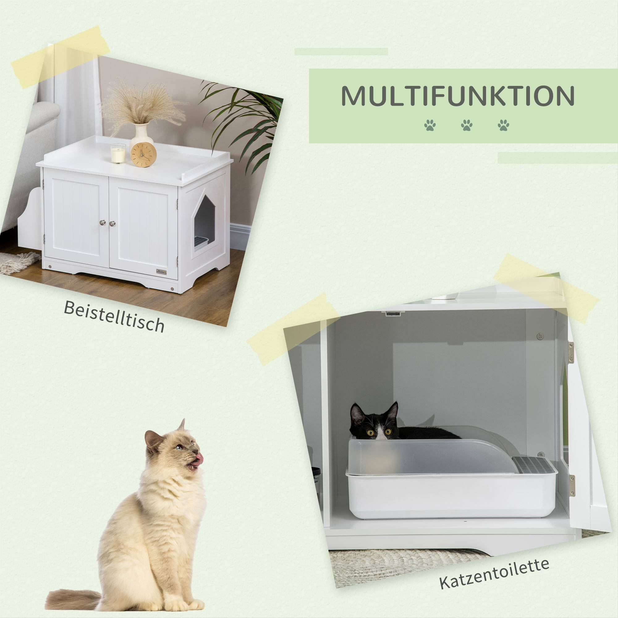 Litière chat maison cloison double porte magnétique étagère latérale blanc 86x48x52 cm - Image 5