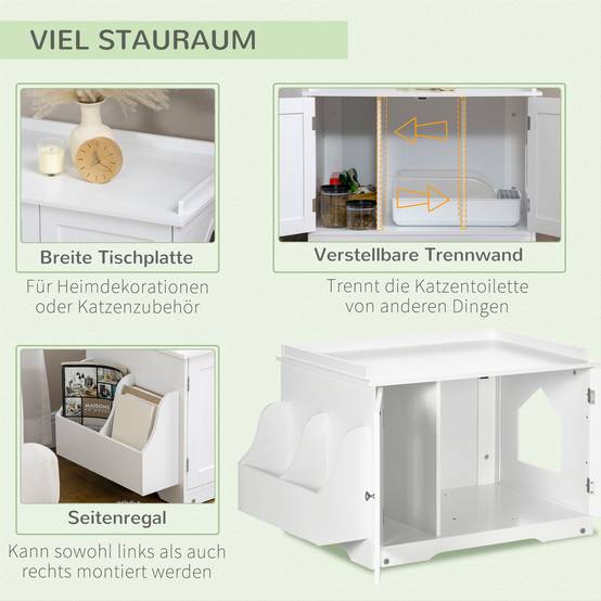 Litière chat maison cloison double porte magnétique étagère latérale blanc 86x48x52 cm - Image 6