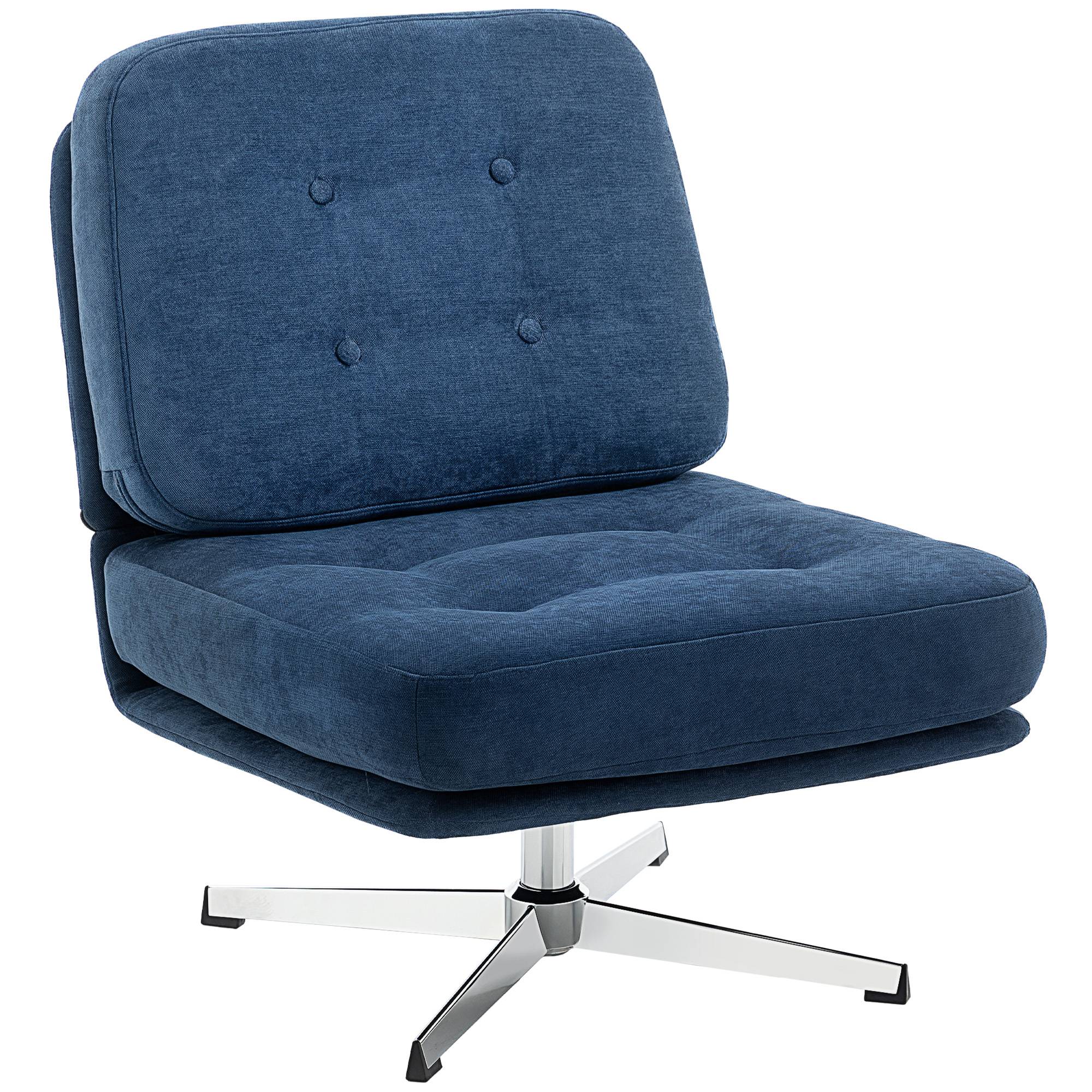 Fauteuil salon sans accoudoir chaise pivotante en tissu chenille assise large, pieds croisés 70 x 87 x 84 cm bleu foncé - Image 1