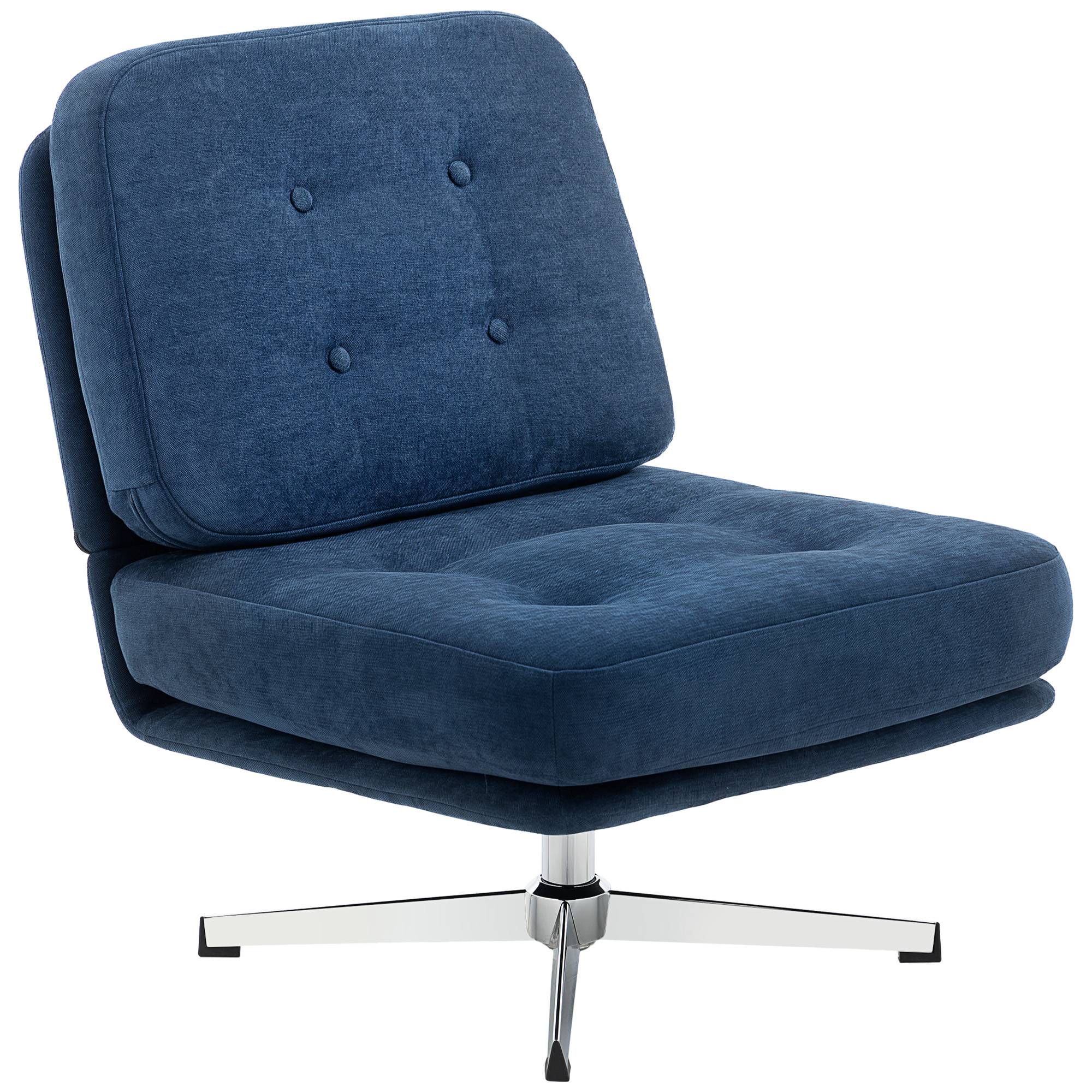 Fauteuil salon sans accoudoir chaise pivotante en tissu chenille assise large, pieds croisés 70 x 87 x 84 cm bleu foncé - Image 2
