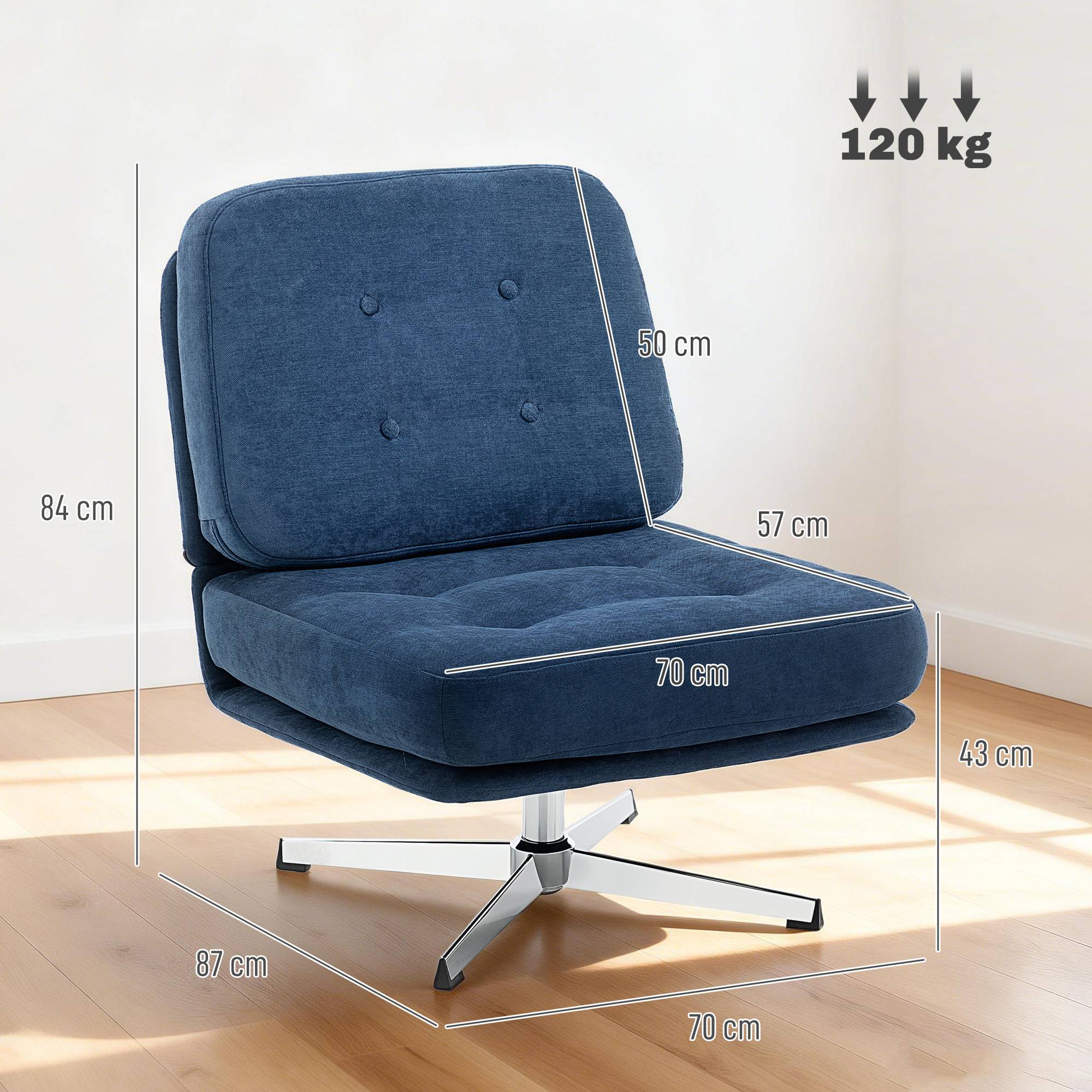 Fauteuil salon sans accoudoir chaise pivotante en tissu chenille assise large, pieds croisés 70 x 87 x 84 cm bleu foncé - Image 5