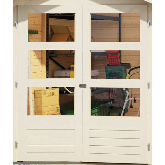 Abri de jardin bois massif 7,5m² Stockach 5 Karibu épicéa nordique gris terre toit plat - Image 5