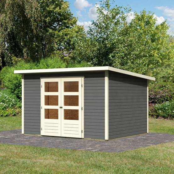 Abri de jardin bois massif 7,5m² Stockach 5 Karibu épicéa nordique gris terre toit plat - Image 1
