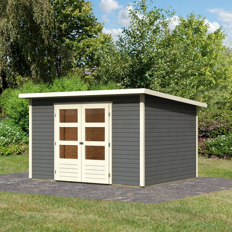 Abri de jardin bois massif 7,5m² Stockach 5 Karibu épicéa nordique gris terre toit plat - Image 1