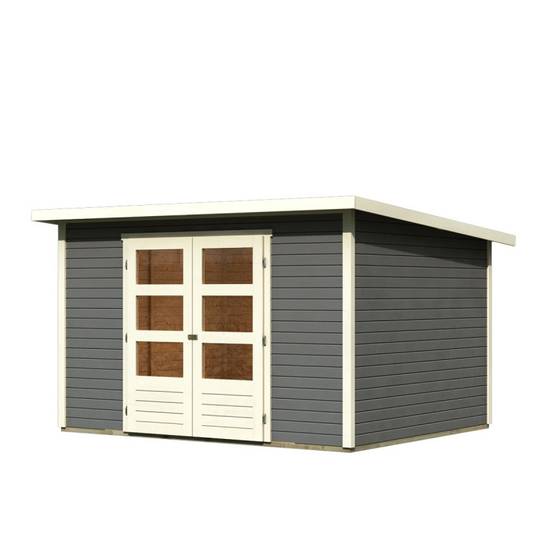 Abri de jardin bois massif 7,5m² Stockach 5 Karibu épicéa nordique gris terre toit plat - Image 3