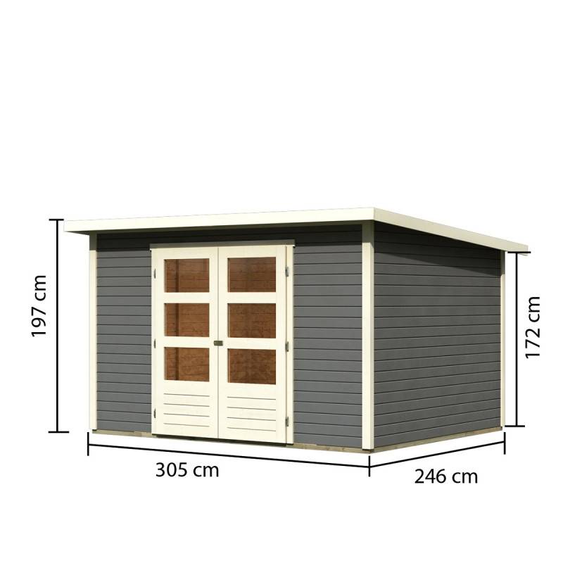 Abri de jardin bois massif 7,5m² Stockach 5 Karibu épicéa nordique gris terre toit plat - Image 2