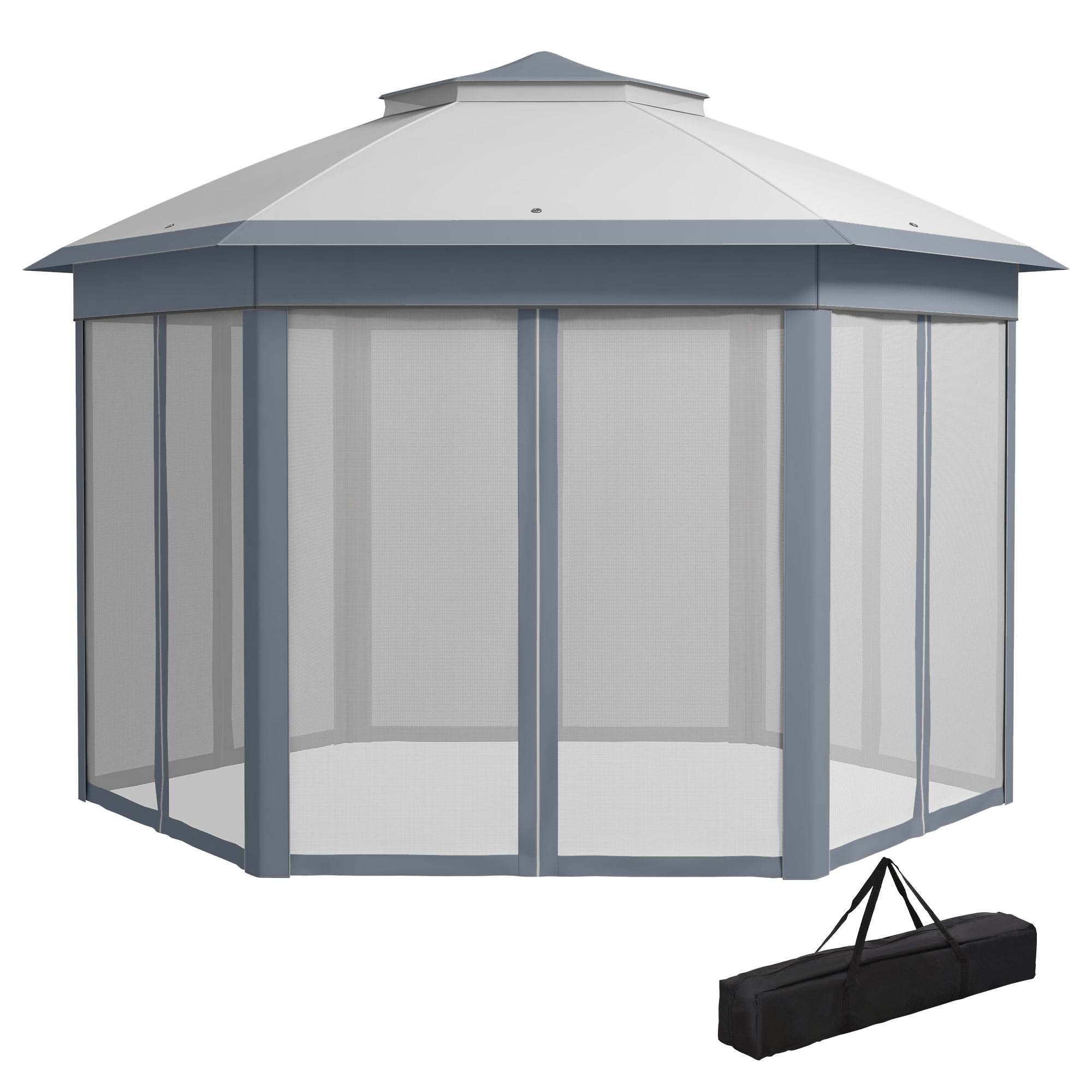 Tonnelle pliante métal pour jardin avec moustiquaire et toit ventilé 4x4 m Gris - ComfortXL Outdoor Living - Image 2