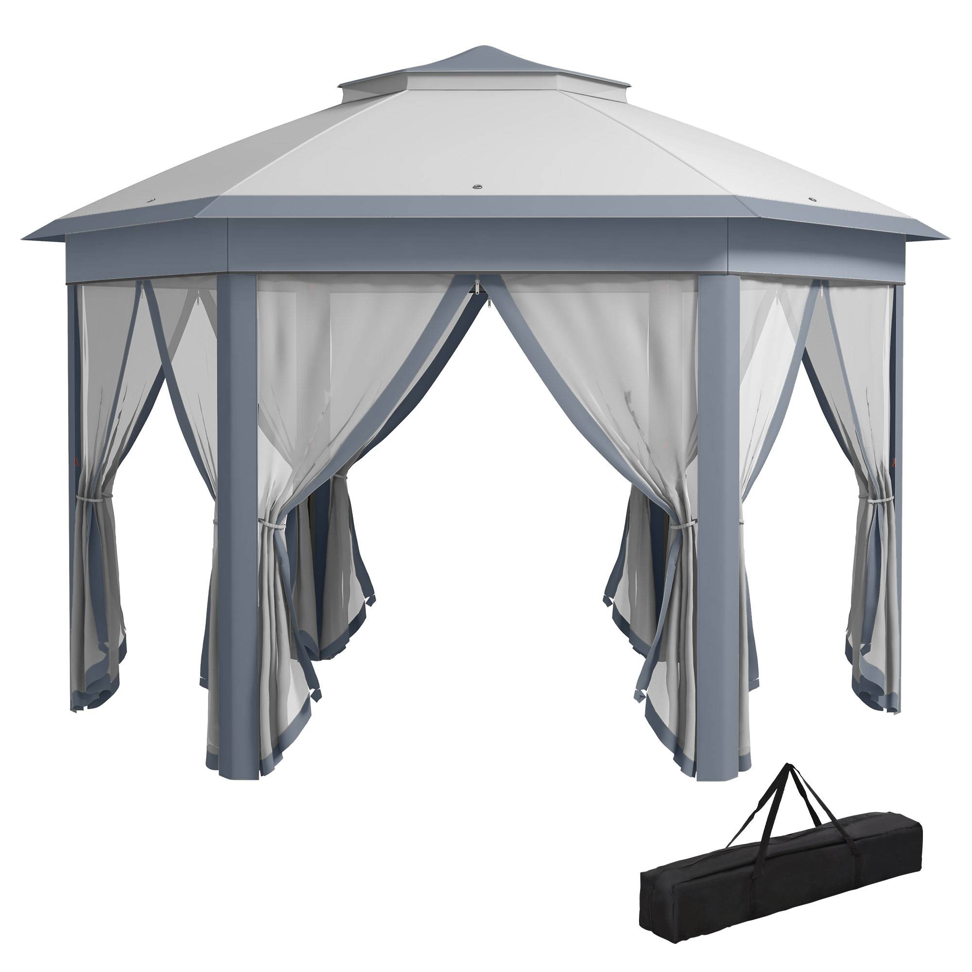 Tonnelle pliante métal pour jardin avec moustiquaire et toit ventilé 4x4 m Gris - ComfortXL Outdoor Living - Image 1