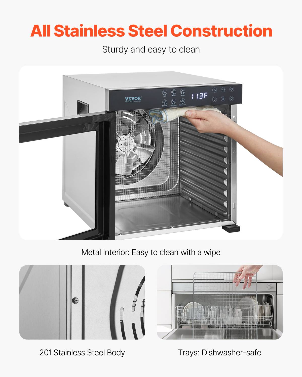 Déshydrateur Alimentaire 10 Plateaux Inox - Puissant Et Silencieux - Pour Fruits, Légumes, Herbes
