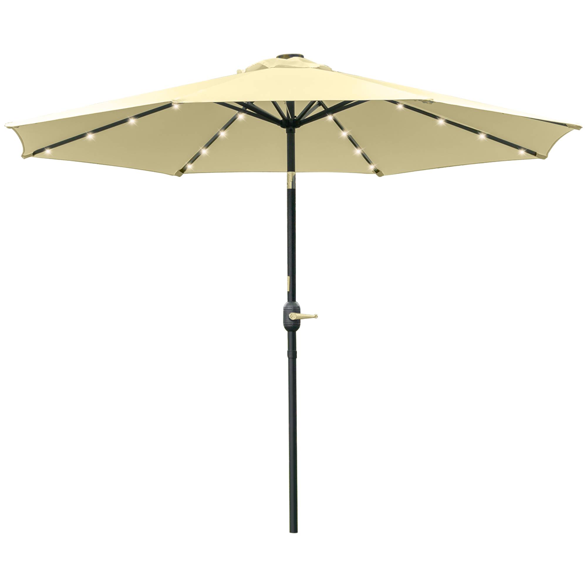 Parasol terrasse exterieur Ø265 cm, 32 LED solaires, mat acier, manivelle, inclinable, patio terrasse beige - Image 2