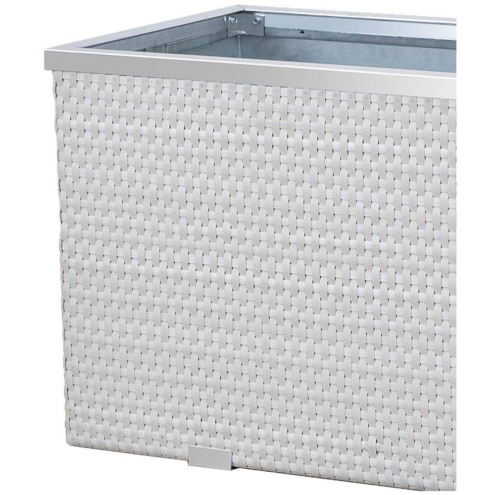 Rattan Art - Jardinière en résine tressée avec cadre en aluminium 98 x 25 x 34 cm Blanc - Imagen 3