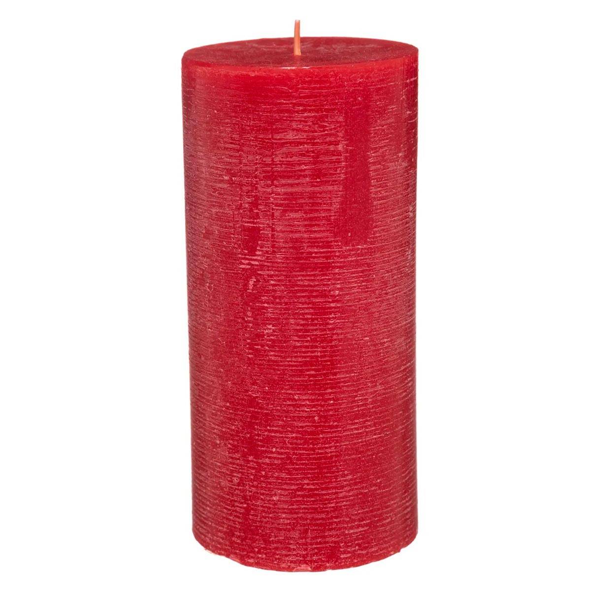 Bougie Cylindrique "Rustic" 14cm Rouge - Image 1