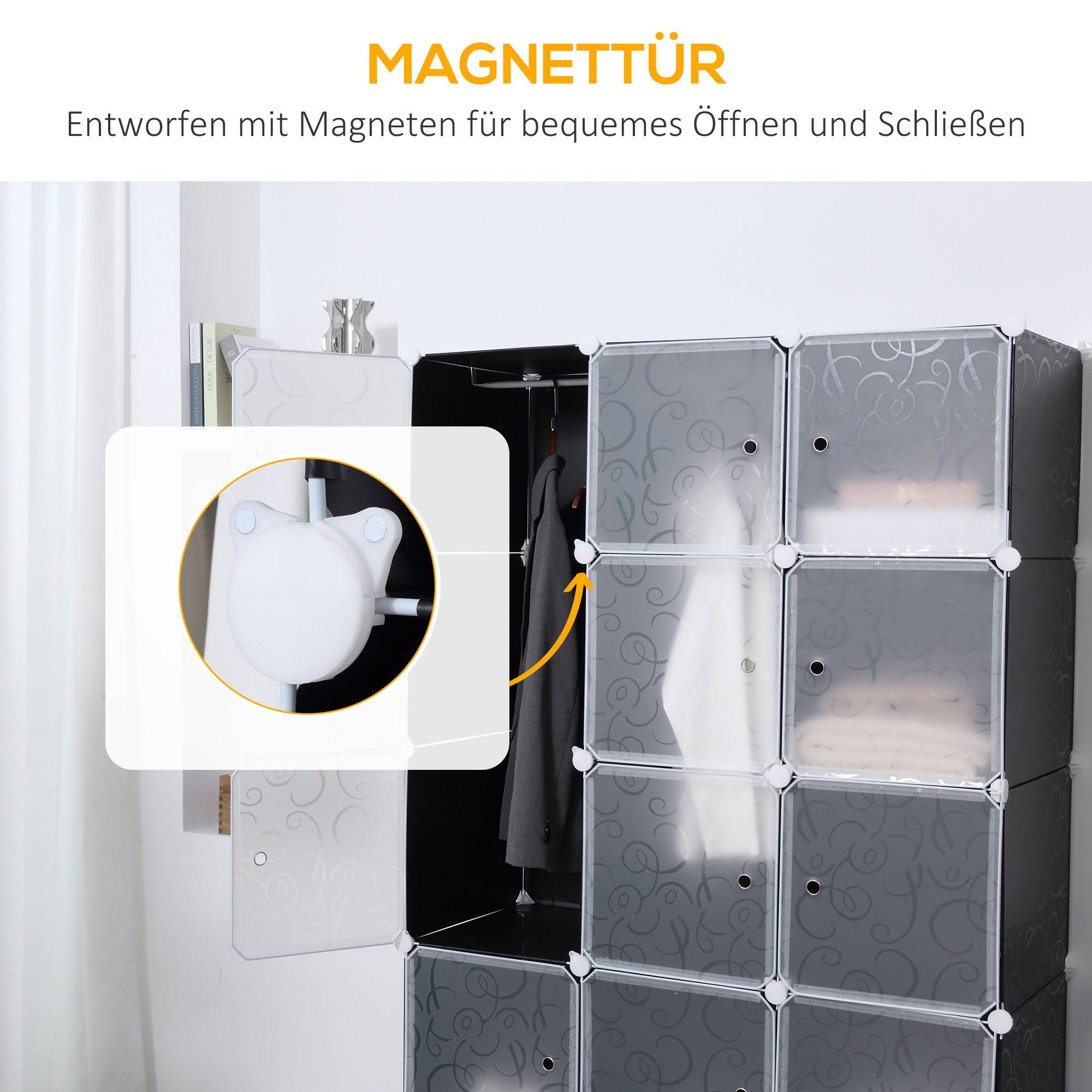 Armoire cubique, 2 grands et 9 petits cubes, plastique et métal, 111 cm (L) x 47 cm (l) x 183 cm (H), noir et blanc - Image 9