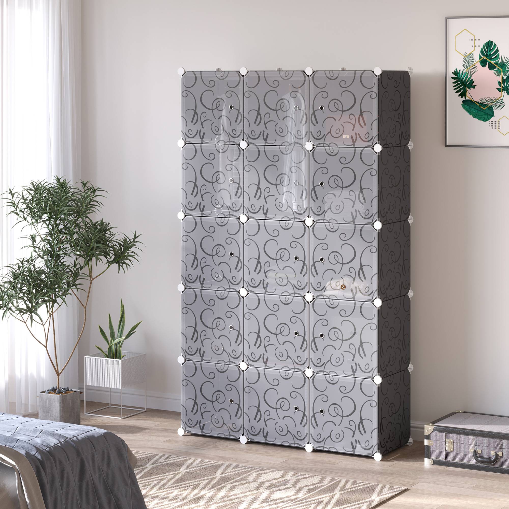 Armoire cubique, 2 grands et 9 petits cubes, plastique et métal, 111 cm (L) x 47 cm (l) x 183 cm (H), noir et blanc - Image 3