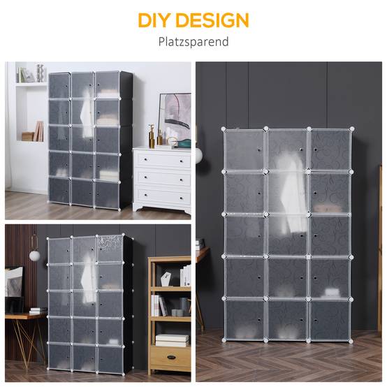 Armoire cubique, 2 grands et 9 petits cubes, plastique et métal, 111 cm (L) x 47 cm (l) x 183 cm (H), noir et blanc - Image 7