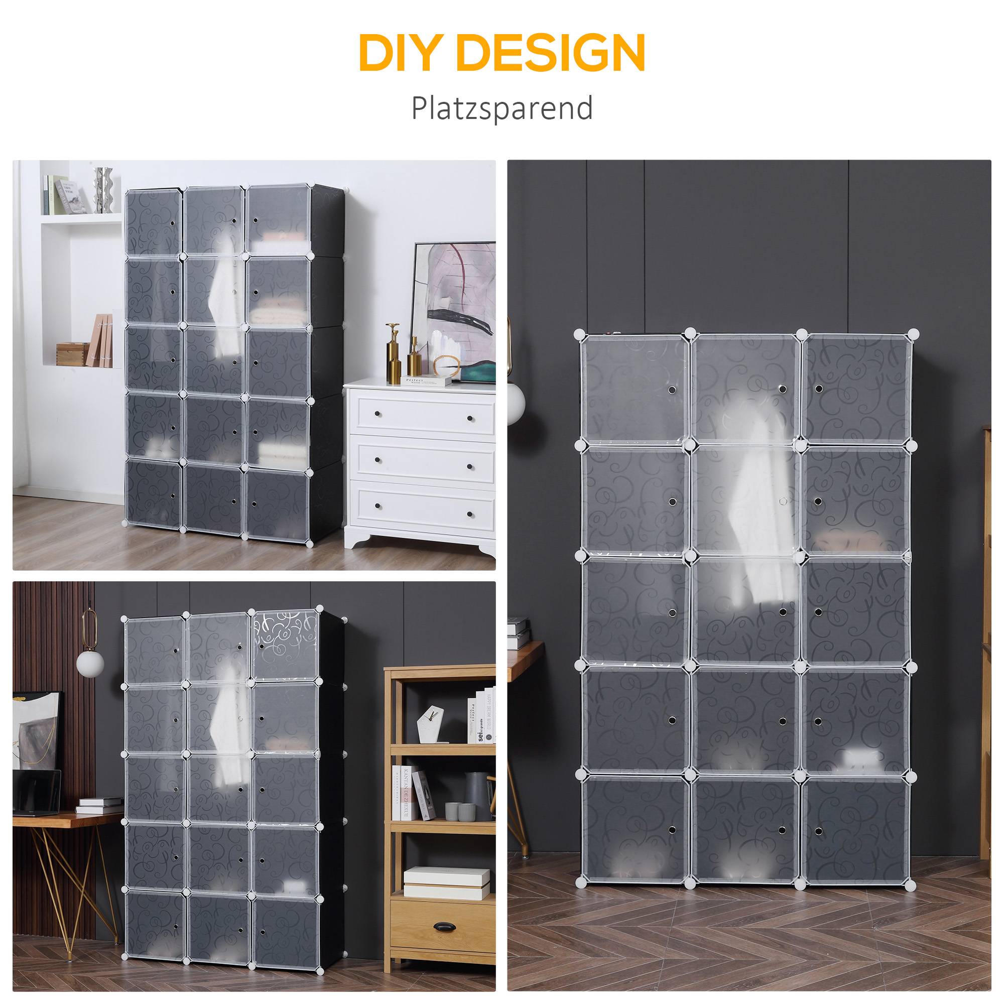 Armoire cubique, 2 grands et 9 petits cubes, plastique et métal, 111 cm (L) x 47 cm (l) x 183 cm (H), noir et blanc - Image 7