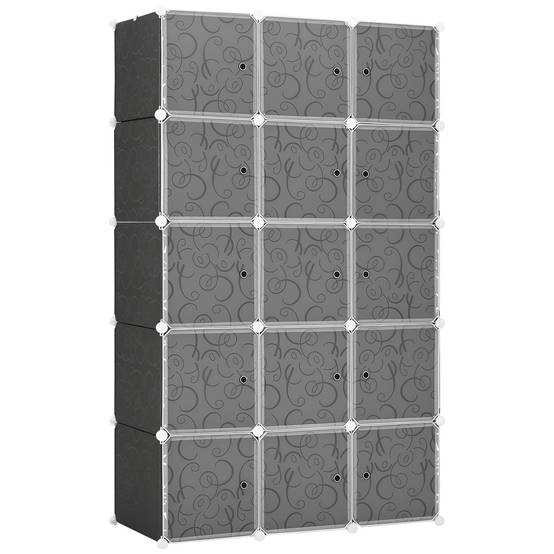 Armoire cubique, 2 grands et 9 petits cubes, plastique et métal, 111 cm (L) x 47 cm (l) x 183 cm (H), noir et blanc - Image 1