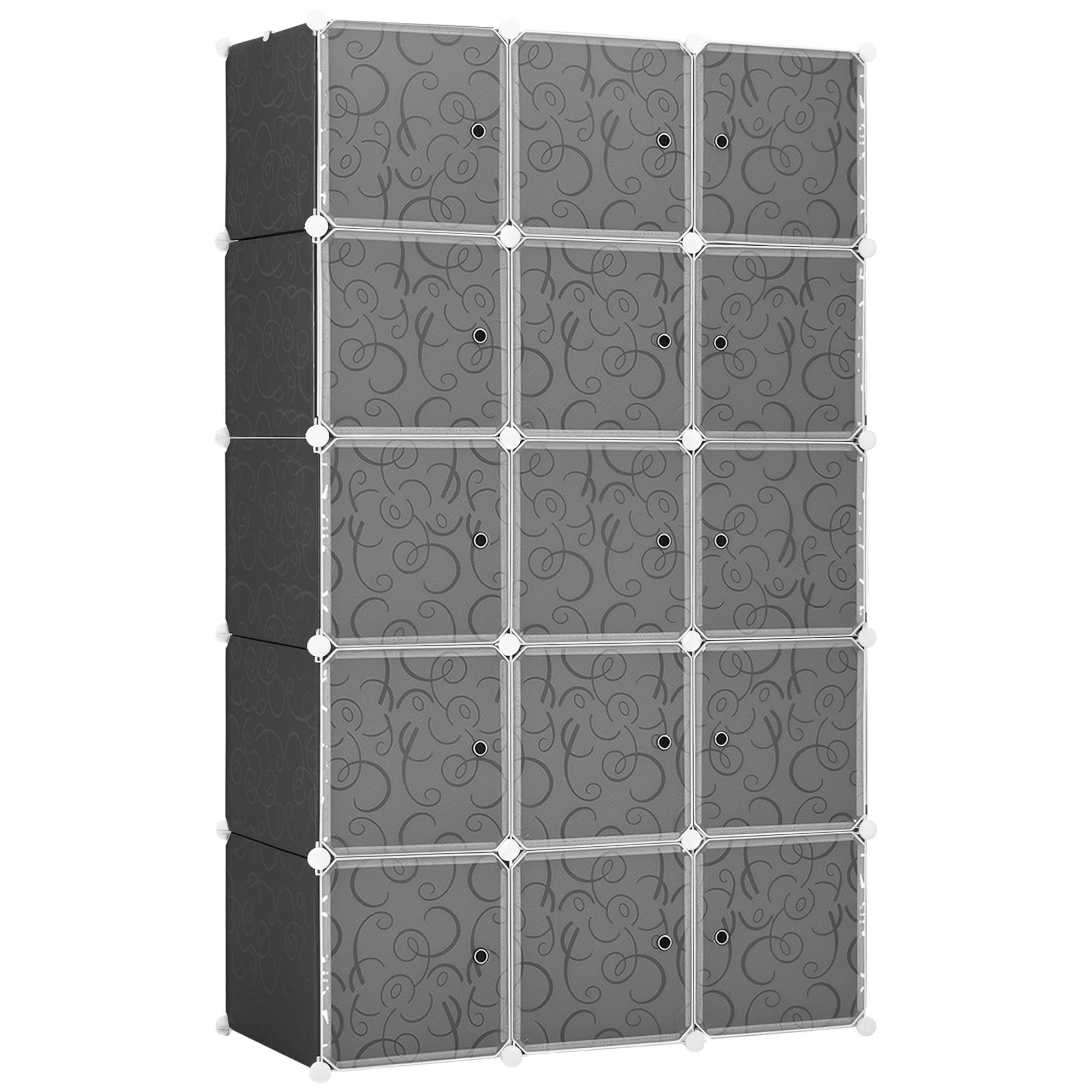 Armoire cubique, 2 grands et 9 petits cubes, plastique et métal, 111 cm (L) x 47 cm (l) x 183 cm (H), noir et blanc - Image 1