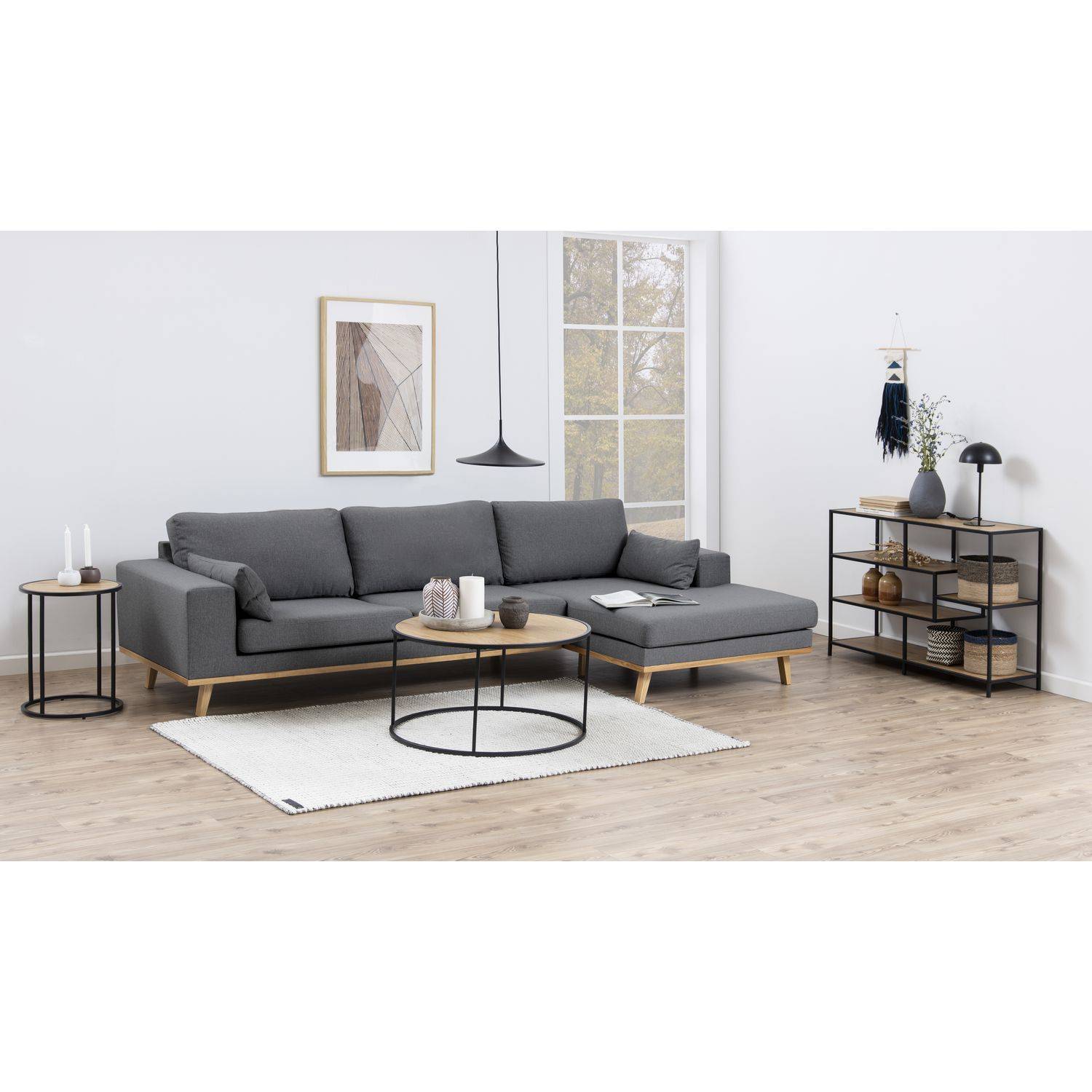 Sans Marque - Table d'appoint ou bout de canapé rond en MDF et métal diam.40cm - Beige et Noir - Toilinux - Image 4