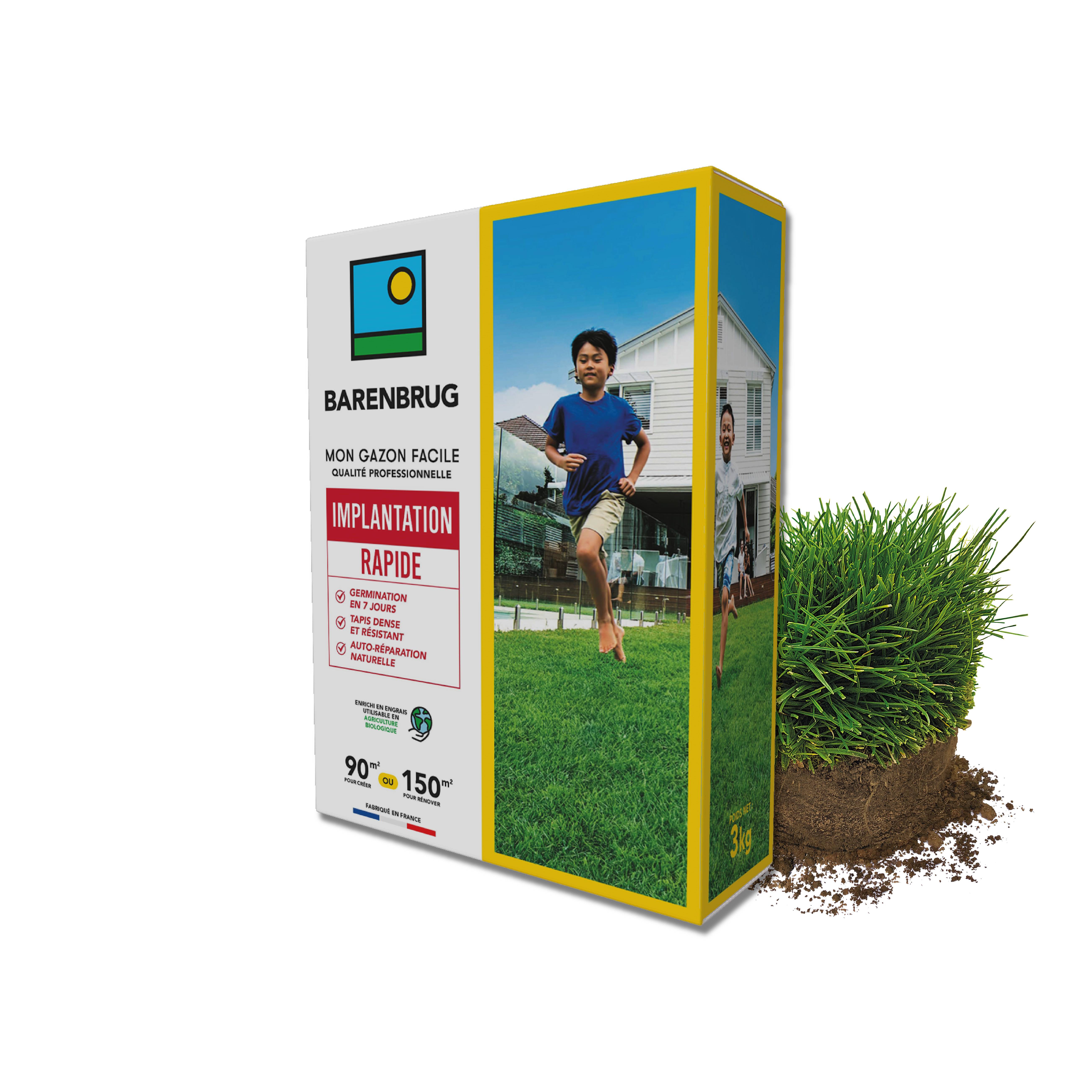 Gazon Implantation Rapide - Germination en 7 Jours - Tapis Dense et Résistant - Autoréparation Naturelle - 3KG - BARENBRUG - Image 1