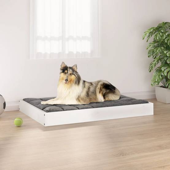 ComfortXL - Grand Lit pour Chien Bois de Pin Massif Cadre de Couchage Design Blanc 91,5x64 cm - ComfortXL Pet Living - Image 1