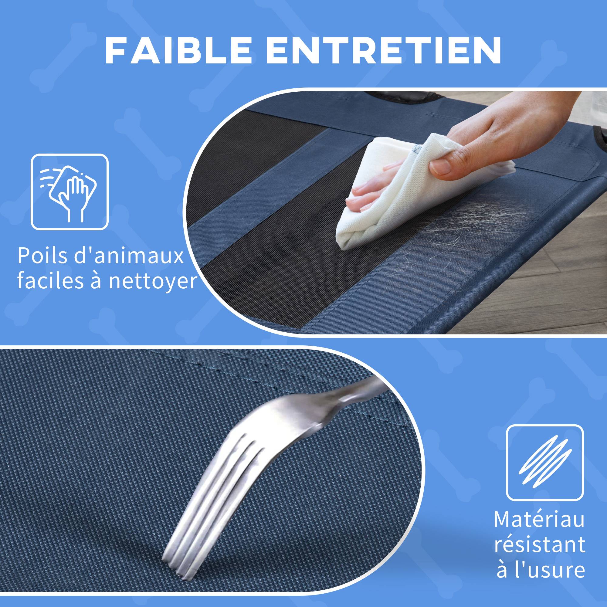 Lit sur pieds XXL chien chat aération optimale textilène métal 122x92cm bleu - ComfortXL Outdoor Living - Image 7
