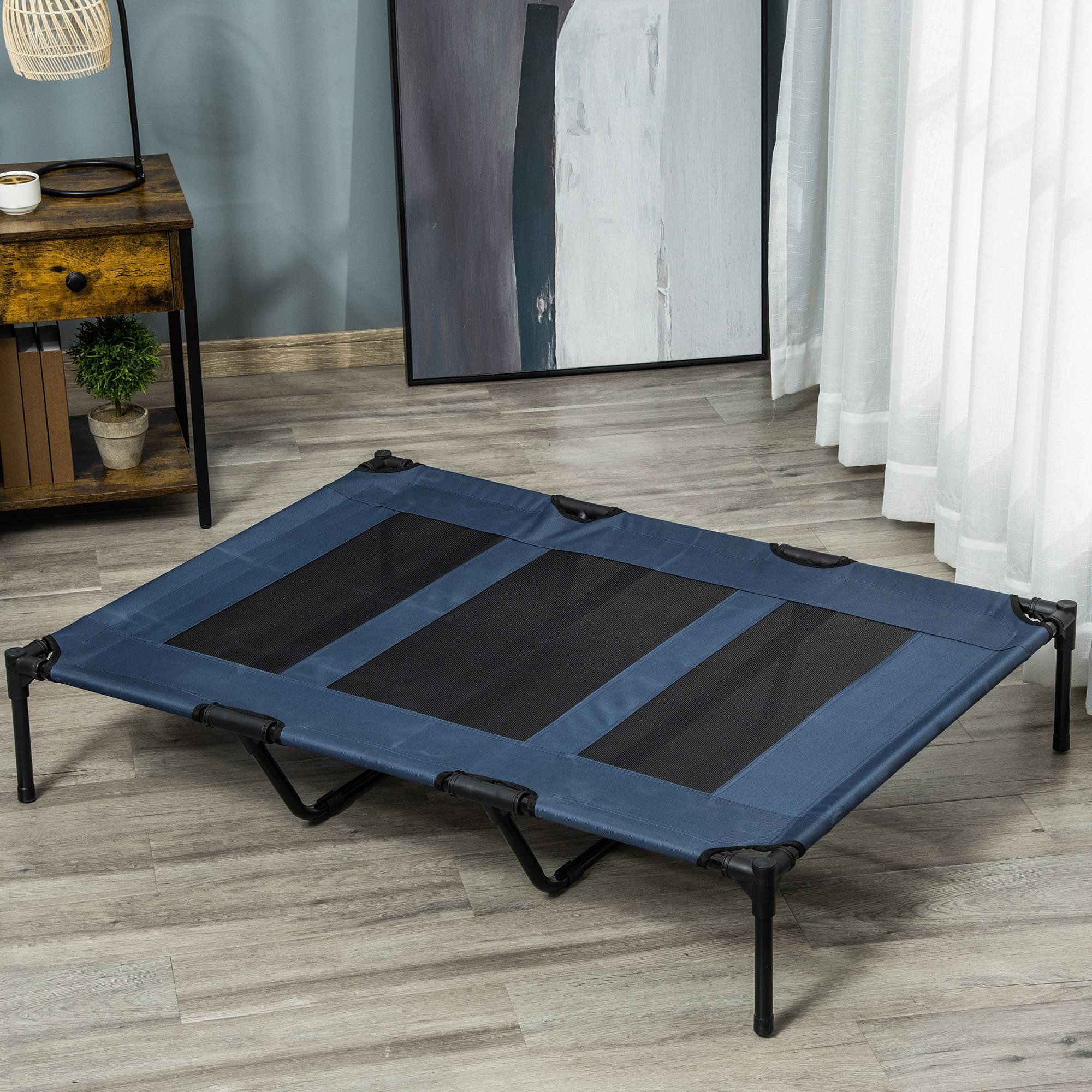 Lit sur pieds XXL chien chat aération optimale textilène métal 122x92cm bleu - ComfortXL Outdoor Living - Image 4