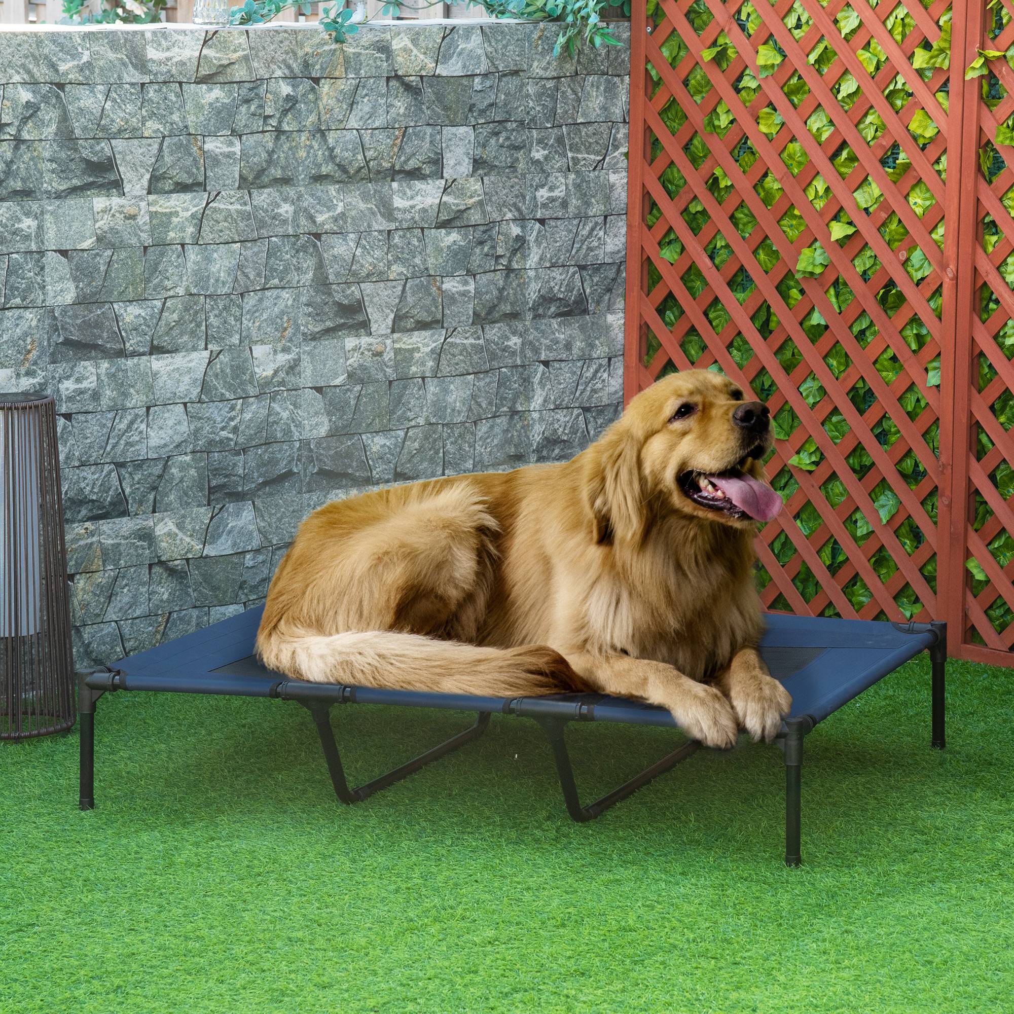 Lit sur pieds XXL chien chat aération optimale textilène métal 122x92cm bleu - ComfortXL Outdoor Living - Image 3