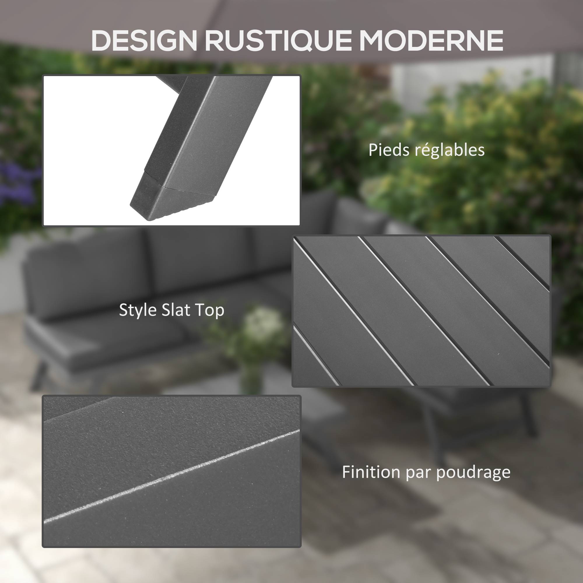 Ensemble salon de jardin d'angle et convertible 4 pièces avec 2 banquettes, 1 fauteuil d'angle et 1 table basse - Image 9