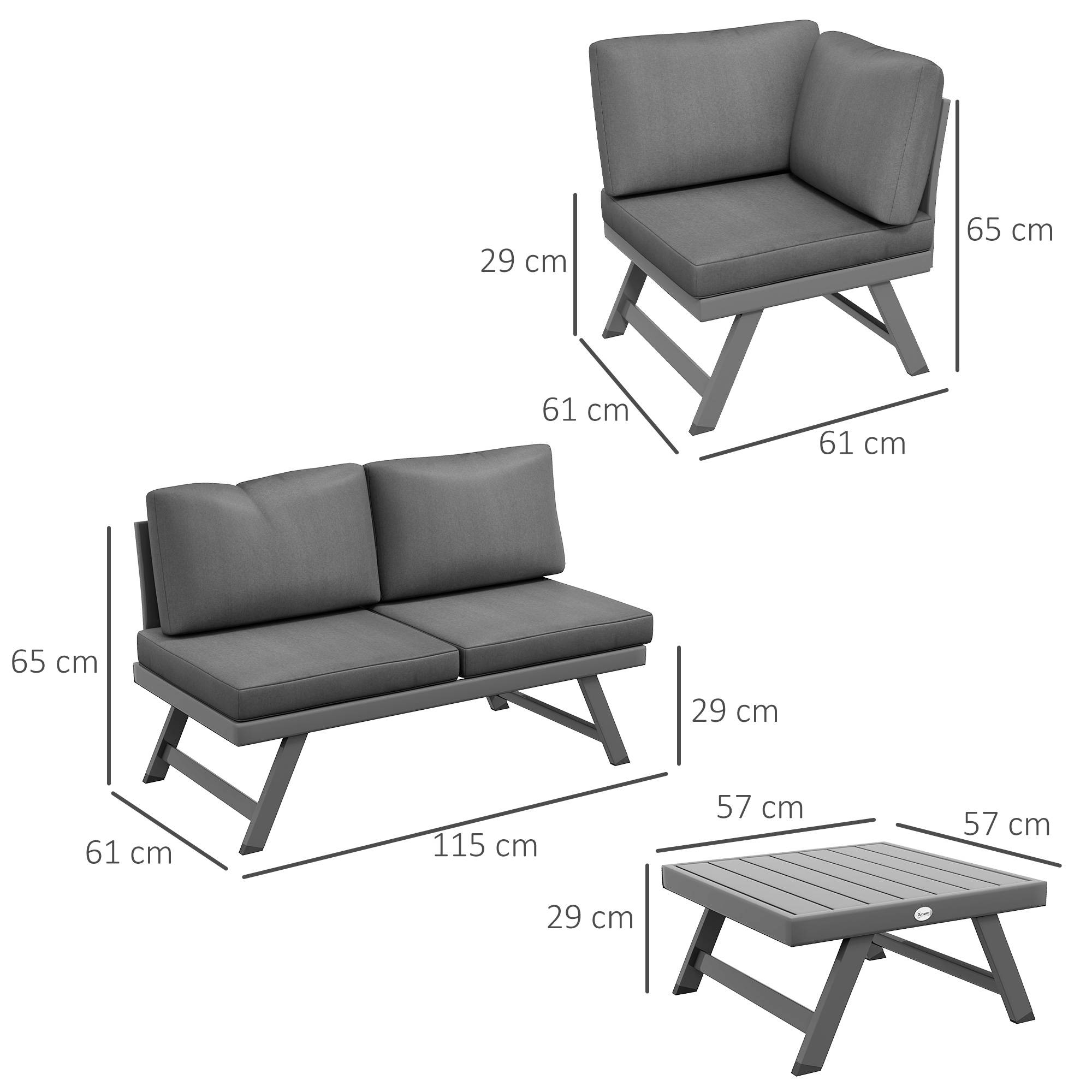 Ensemble salon de jardin d'angle et convertible 4 pièces avec 2 banquettes, 1 fauteuil d'angle et 1 table basse - Image 5