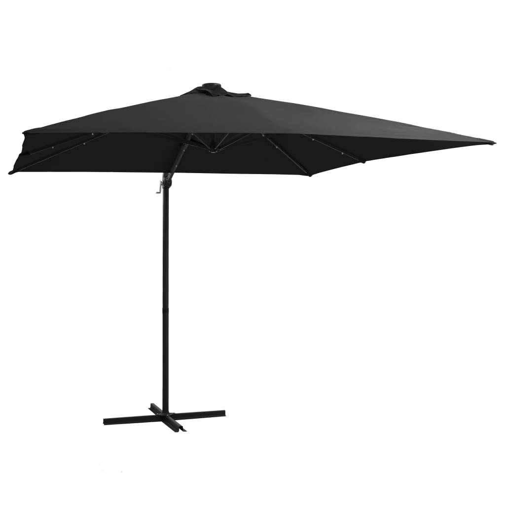 Helloshop26 - Parasol déporté avec led et mât en acier 250 x 250 cm noir - Imagen 1
