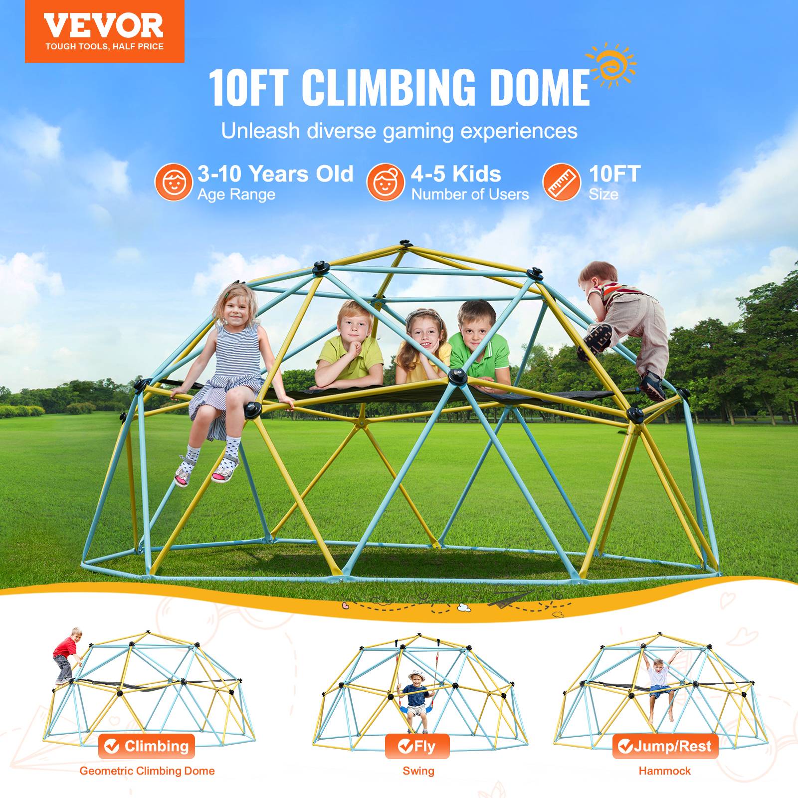 GOPLUS Station de Jeux, Dôme d'escalade Enfant, Charge 360 KG, Cadre en