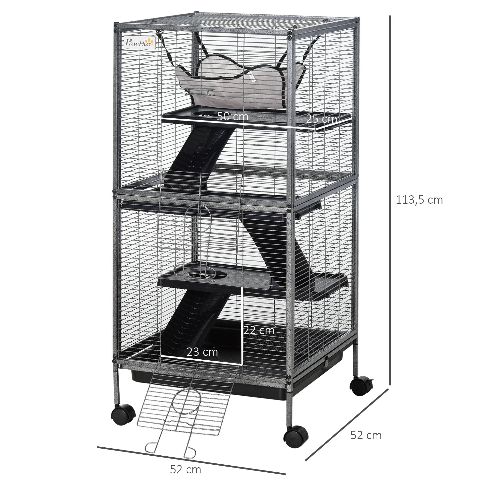 Pawhut - PawHut Cage pour Petits Animaux Portable avec 2 Portes Hamac Métal PP 52 x 52 x 113,5 cm Gris - Imagen 3