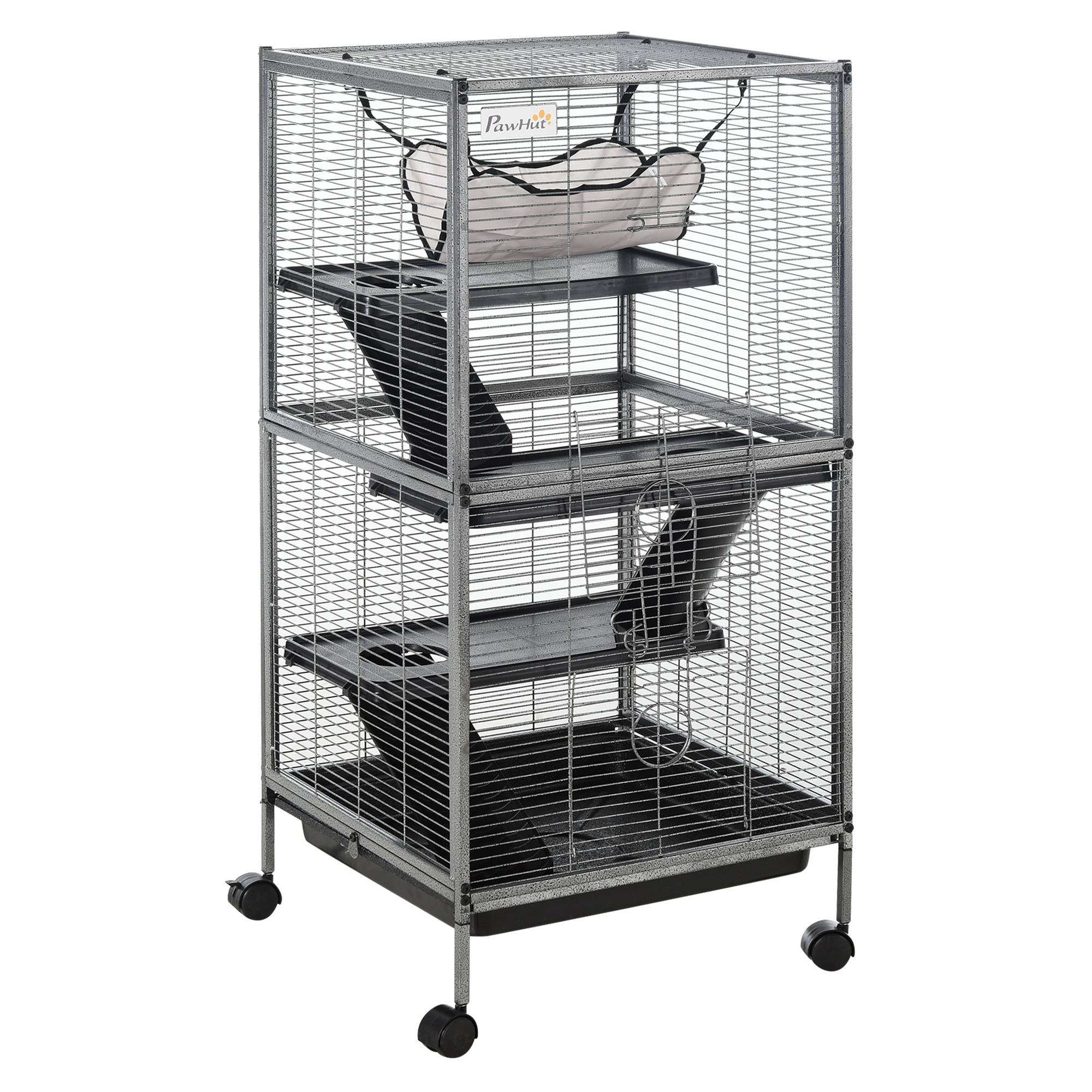 Pawhut - PawHut Cage pour Petits Animaux Portable avec 2 Portes Hamac Métal PP 52 x 52 x 113,5 cm Gris - Imagen 1