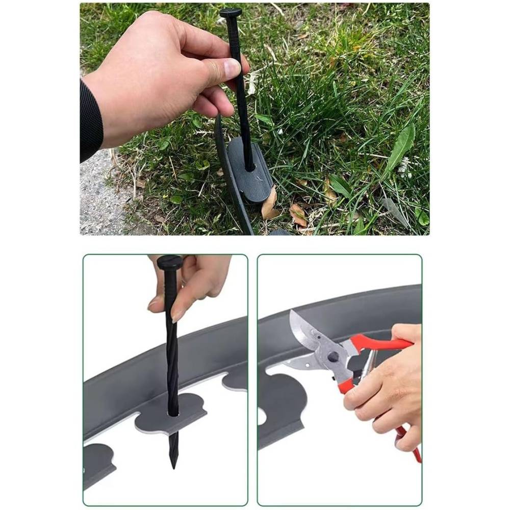 Bordure Jardin Flexible 5cm X 10m Avec 30 Pointes Et Gants - Noire