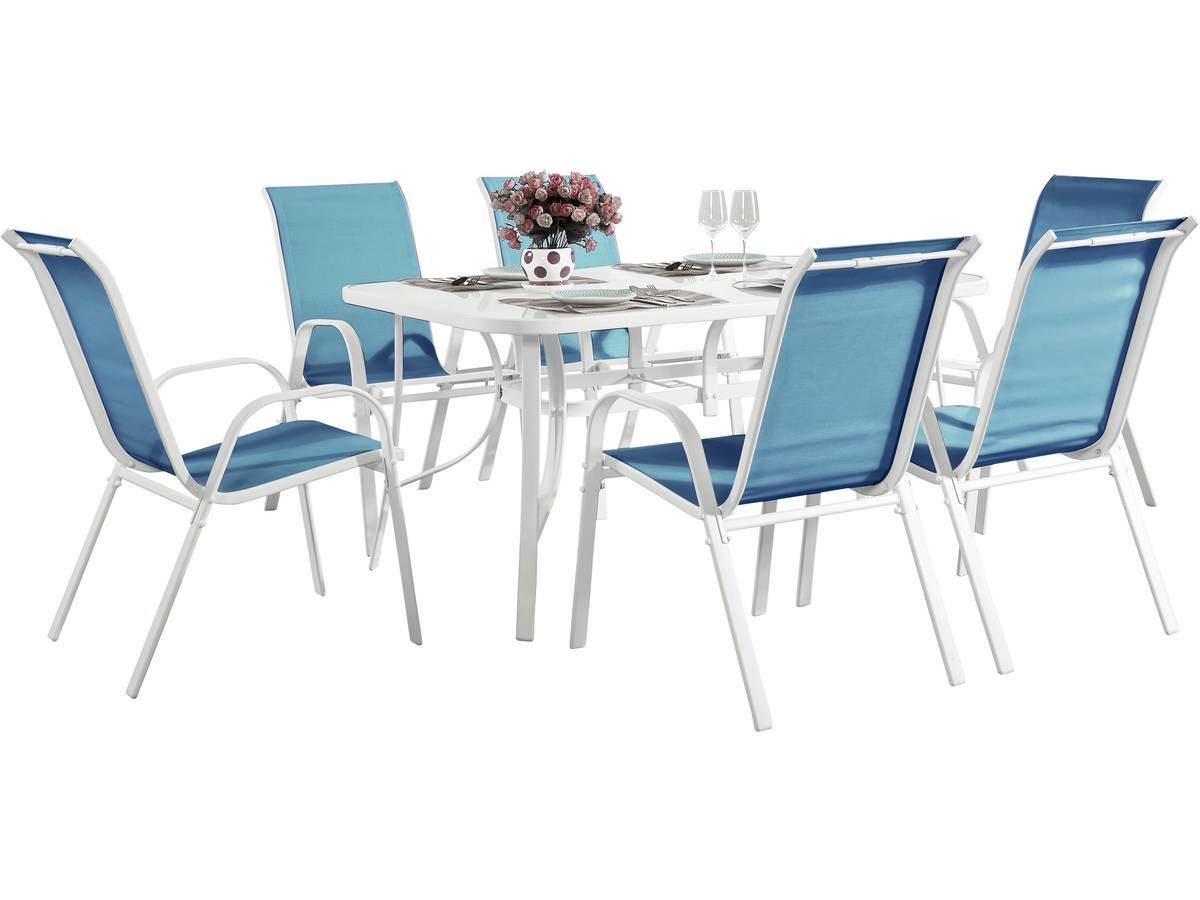 Habitat Et Jardin - Table Et Chaises De Jardin En Textilène "cordoba" - Phoenix - 6 Places - Bleu -habitat Et Jardin - Imagen 1