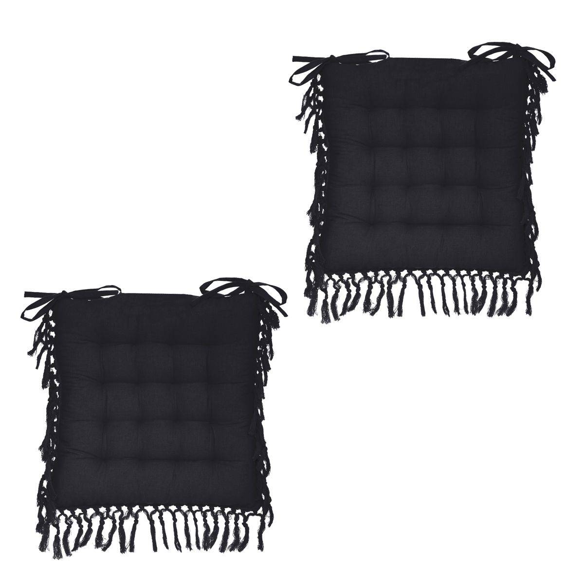 Lot de 2 Galettes de chaise en Coton Gris ardoise avec franges macramé 40 x 40 cm - Imagen 1