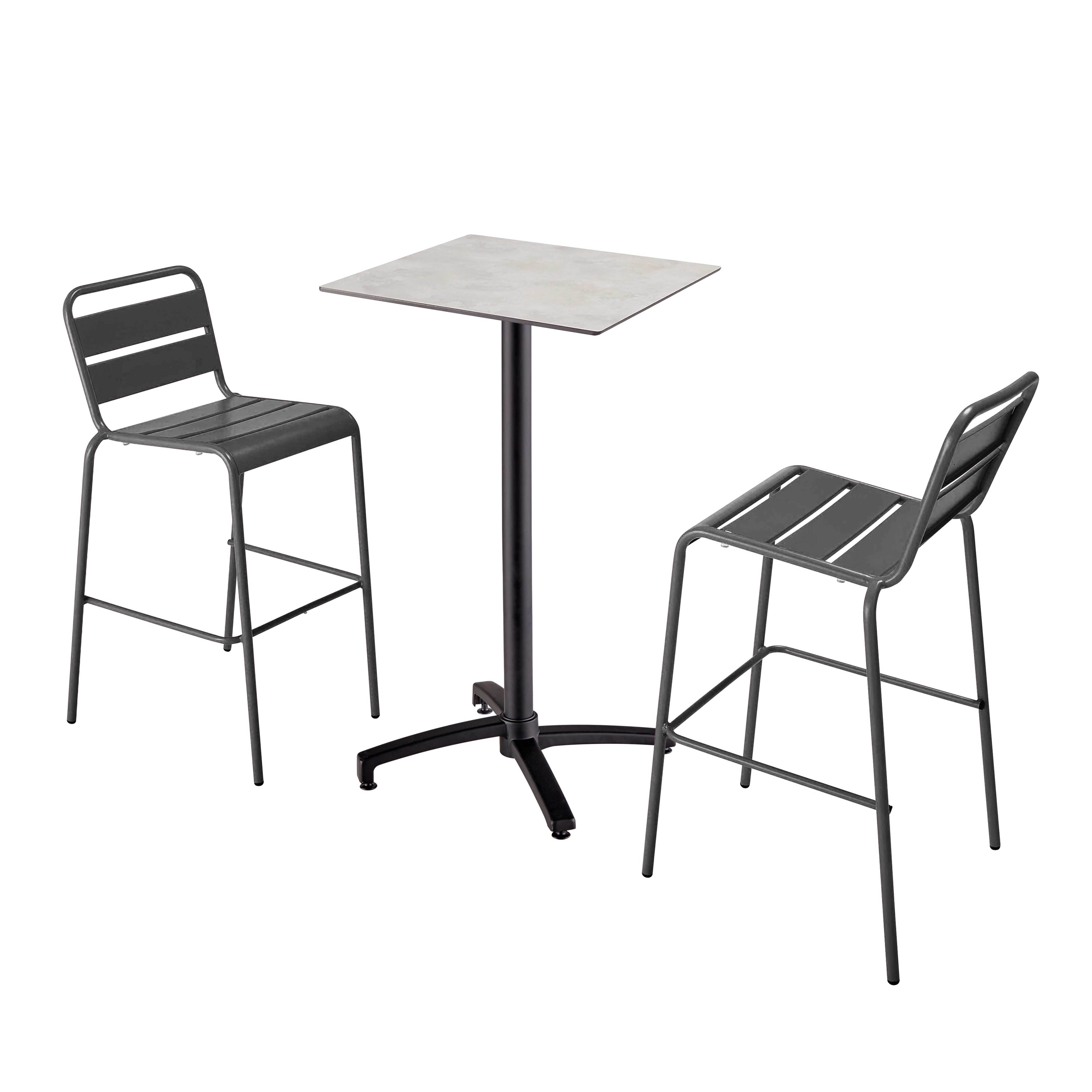 Oviala - Ensemble table haute stratifié béton gris et 2 chaises hautes gris - Oviala - Imagen 1