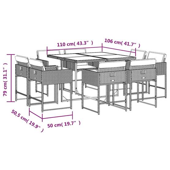 Salon de Jardin 8 Personnes Résine Tressée Rangement Compact Table Bois Acacia Gris – ComfortXL Outdoor Living - Image 8